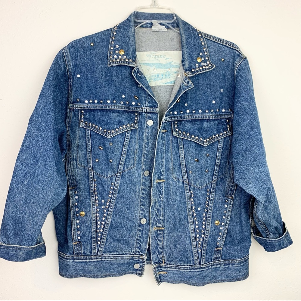 Freego Studded Vintage Denim Jacket Oversized Jean